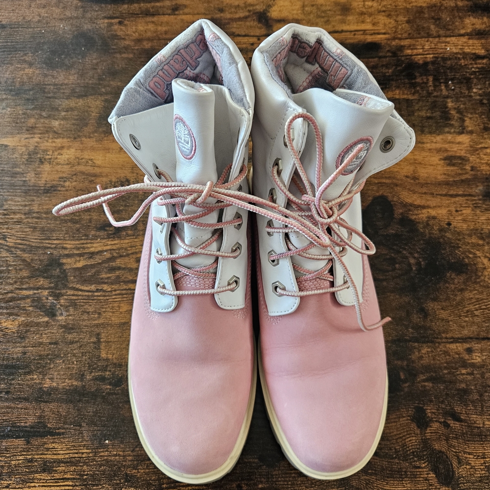 Timberland Pink and White Women's Lace-Up Boots